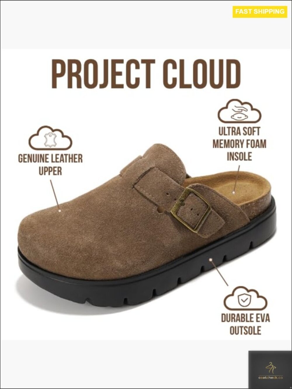 Leather Platform Clogs Memory Foam Arch Support Cork Footbed Chunky Mules - Picture 2 of 7
